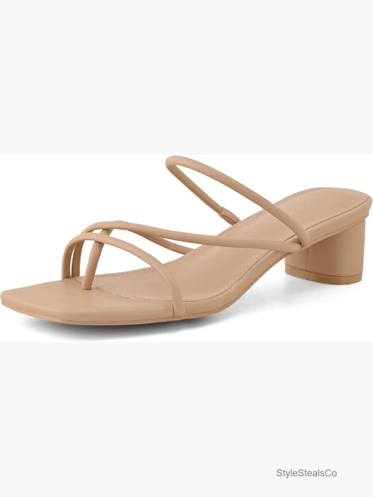 Square Toe Chunky Block Heel Mules Slip On Strappy Sandals Kitten Heel